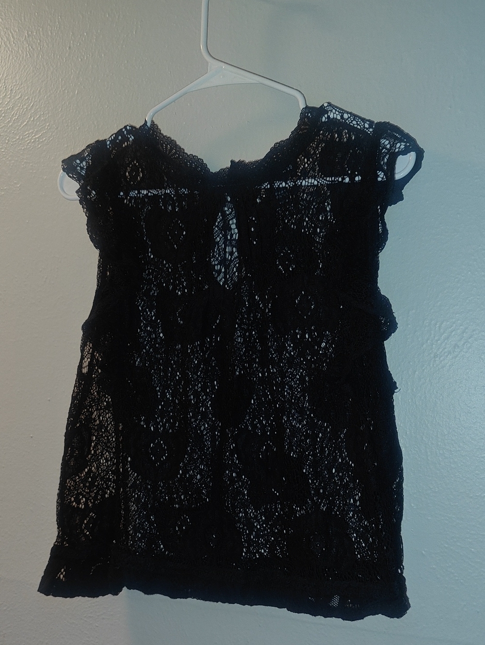 Obsessive Love Sz L Black Lace Frilly Sleeve Lacey Women's Top